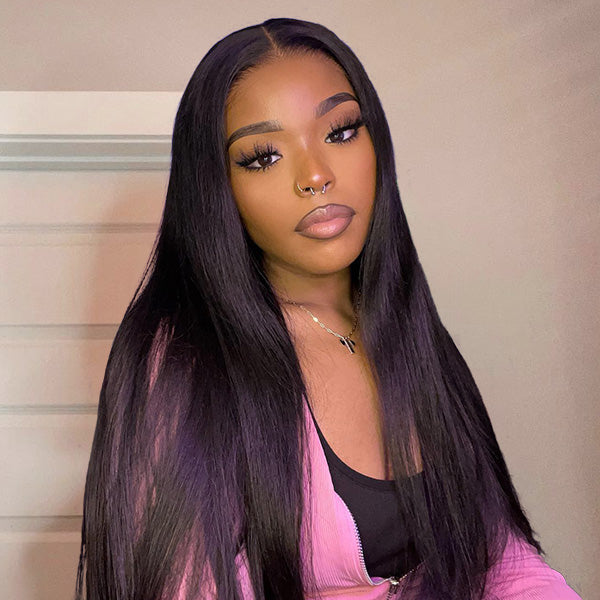 Violet Human Hair Wig, Denstity 180%, Glueless with Transparent Swiss Lace, Closure 7x5, Straight Hair
