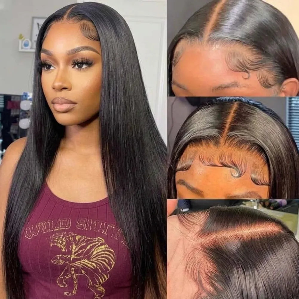 Violet Human Hair Wig, Denstity 150% with Transparent Swiss Lace, Closure 5x5 and 4x4 Black, Straight Hair, Beginner Friendly