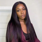 Violet Human Hair Wig, Denstity 180%, Glueless with Transparent Swiss Lace, Closure 7x5, Straight Hair