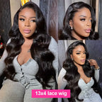 Violet Human Hair Wig, with Transparent Swiss Lace 13x4 Black, Straight, Body Wave and Water