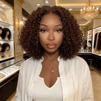 Chocolate Brown Kinky Curly Bob Wig 13x4 Lace Front Wig Glueless HD Pre-cut Lace Wear & Go - Violeta Hair