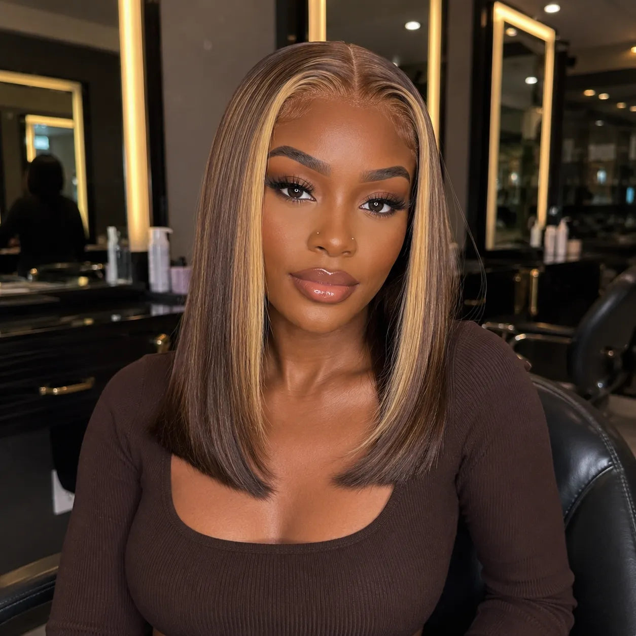 Pre-Sale | Brown & Honey Blonde Highlight Straight Bob 2x6 / 4x4 Closure Wig Glueless HD Lace - Violeta Hair