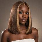 Pre-Sale | Brown & Honey Blonde Highlight Straight Bob 2x6 / 4x4 Closure Wig Glueless HD Lace - Violeta Hair