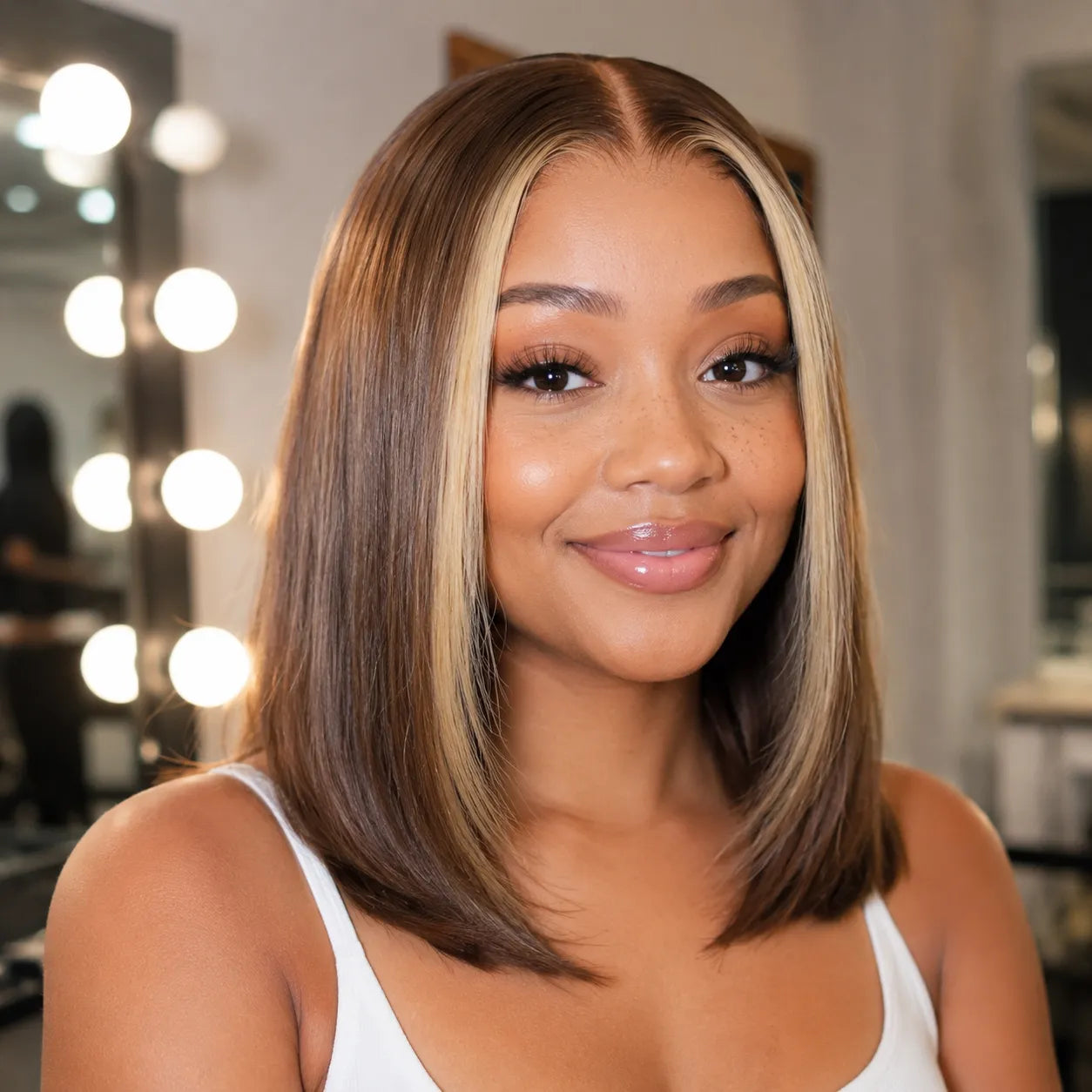 Pre-Sale | Brown & Honey Blonde Highlight Straight Bob 2x6 / 4x4 Closure Wig Glueless HD Lace - Violeta Hair