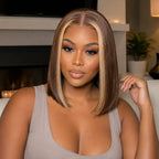 Pre-Sale | Brown & Honey Blonde Highlight Straight Bob 2x6 / 4x4 Closure Wig Glueless HD Lace - Violeta Hair