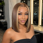 Pre-Sale | Brown & Honey Blonde Highlight Straight Bob 2x6 / 4x4 Closure Wig Glueless HD Lace - Violeta Hair