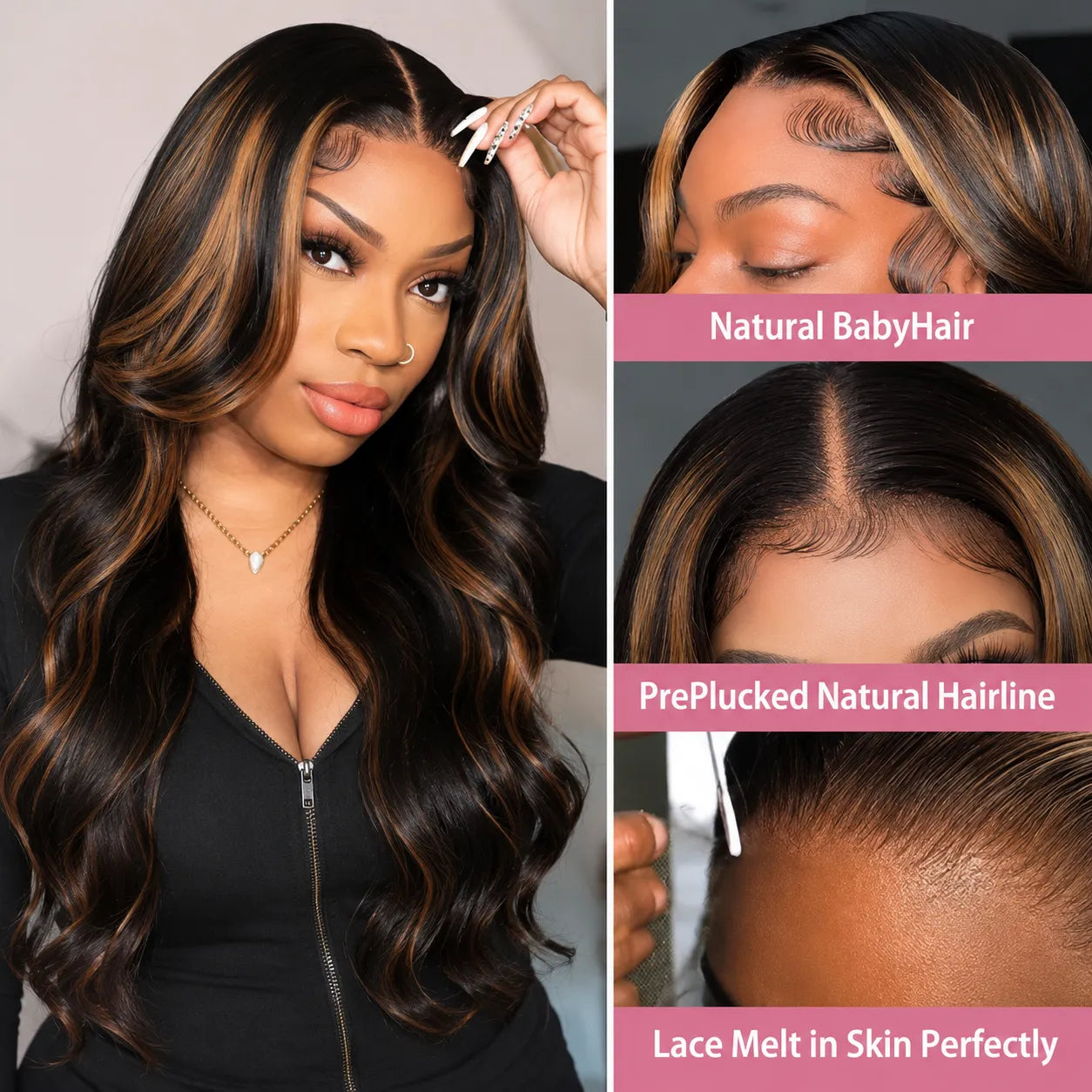 Body Wave Lace Front 13x4 / 13x6 Brown Highlight Swiss Lace Ple-Plucked- Violeta Hair