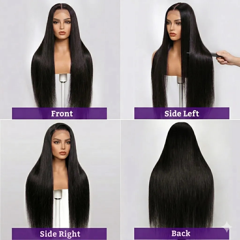 Violet Human Hair Wig, Denstity 180%, Glueless with Transparent Swiss Lace, Closure 7x5, Straight Hair