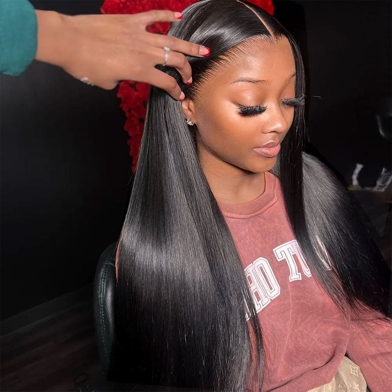 Straight 13x4 Invisible Swiss Lace Glueless Wig Human Hair Pre-Plucked Natural Hairline Beginner Friendly