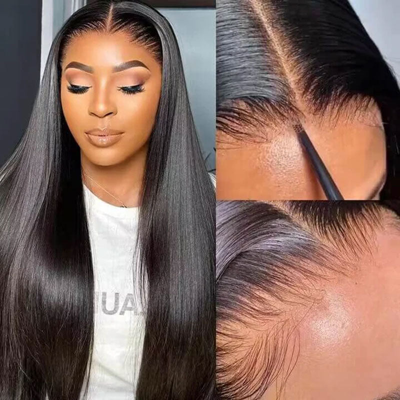Straight 13x4 Invisible Swiss Lace Glueless Wig Human Hair Pre-Plucked Natural Hairline Beginner Friendly