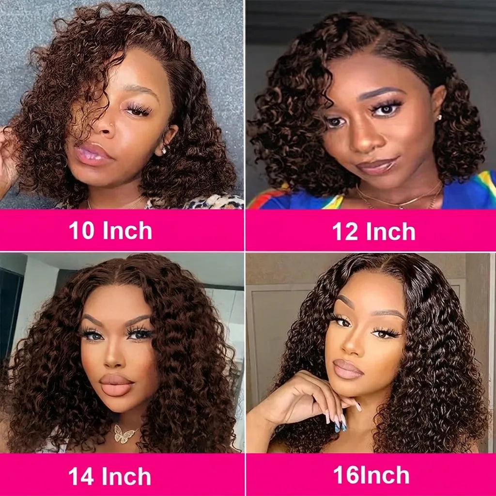 Chocolate Brown Kinky Curly Bob Wig 13x4 Lace Front Wig Glueless HD Pre-cut Lace Wear & Go - Violeta Hair