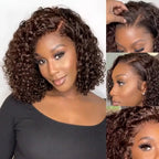 Chocolate Brown Kinky Curly Bob Wig 13x4 Lace Front Wig Glueless HD Pre-cut Lace Wear & Go - Violeta Hair