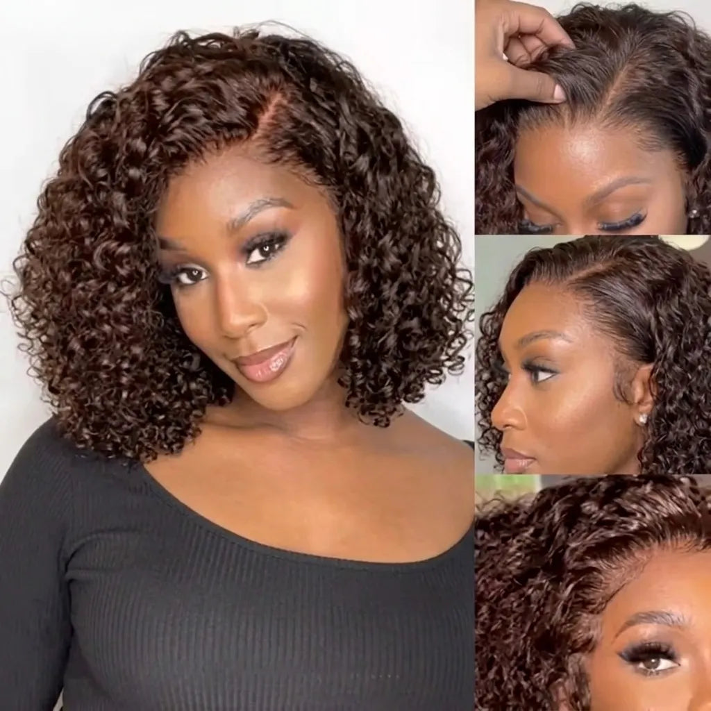 Chocolate Brown Kinky Curly Bob Wig 13x4 Lace Front Wig Glueless HD Pre-cut Lace Wear & Go - Violeta Hair