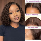 Chocolate Brown Kinky Curly Bob Wig 13x4 Lace Front Wig Glueless HD Pre-cut Lace Wear & Go - Violeta Hair