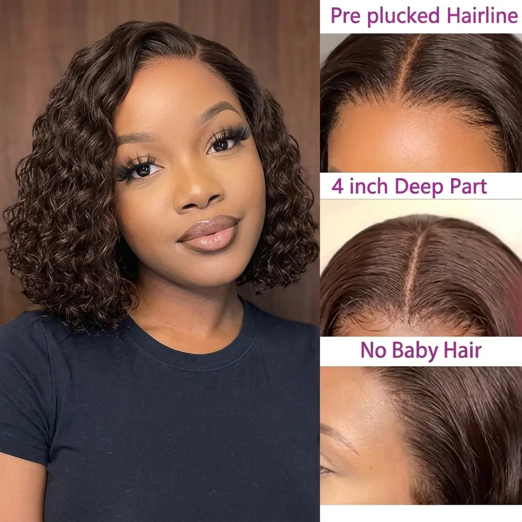 Chocolate Brown Kinky Curly Bob Wig 13x4 Lace Front Wig Glueless HD Pre-cut Lace Wear & Go - Violeta Hair