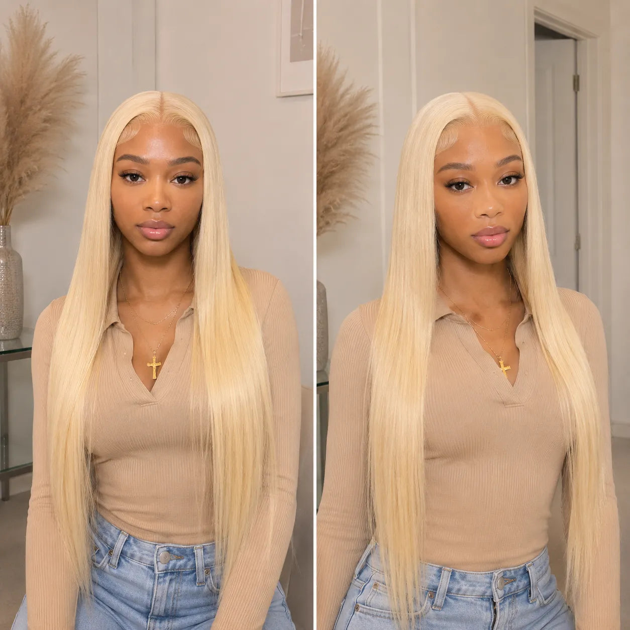 Straight Blonde Wig Full Lace Natural Hairline Swiss Lace Pre-plucked - Violeta Hair