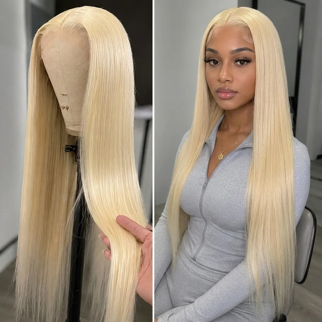 Straight Blonde Wig Full Lace Natural Hairline Swiss Lace Pre-plucked - Violeta Hair