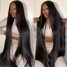 Violet Human Hair Wig, with Transparent Swiss Lace 13x4 Black, Straight, Body Wave and Water