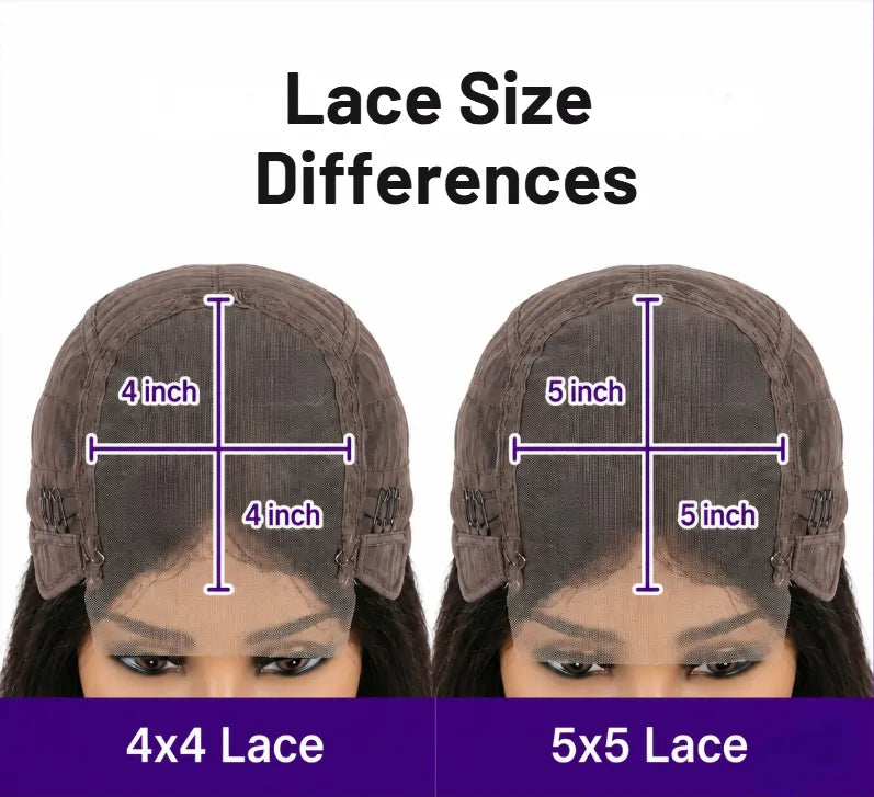 Violet Human Hair Wig, Denstity 150% with Transparent Swiss Lace, Closure 5x5 and 4x4 Black, Straight Hair, Beginner Friendly
