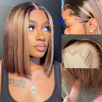 Honey Blonde Highlight Straight Bob Wig 13x4 Glueless HD Pre-cut Lace Wear & Go - Violeta Hair