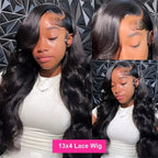 Violet Human Hair Wig, with Transparent Swiss Lace 13x4 Black, Straight, Body Wave and Water