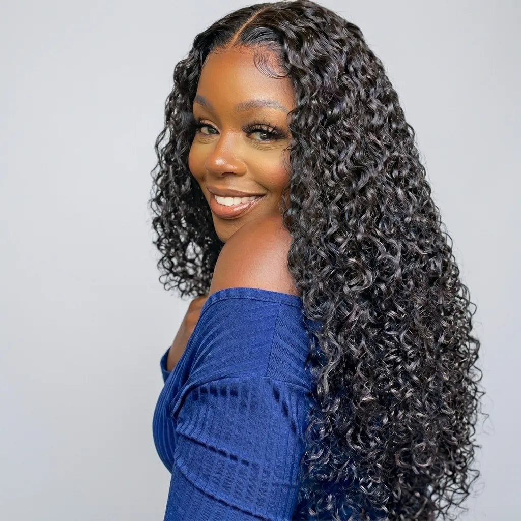 Violeta Human Hair Wig, Denstity 150% with Transparent Swiss Lace, Affordable Luxury, Lace Front 13x4 / 13x6 Black, Water Wave Hair