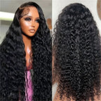 Violet Human Hair Wig, Beginner Friendly, Denstity 150% with Transparent Swiss Lace, 13x6 Lace Front and 4x4 Closure Black, Curly Hair