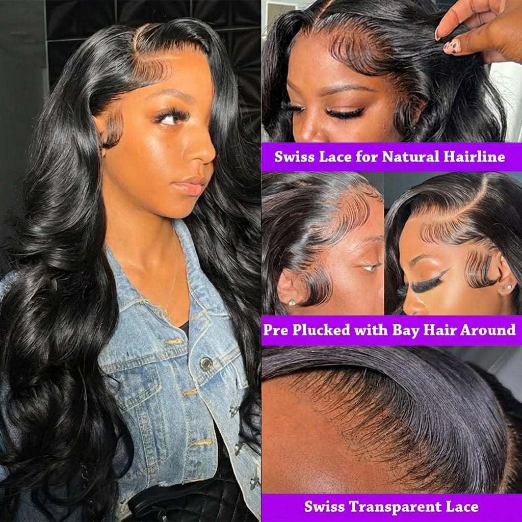 Violeta Human Hair Wig, Beginner Friendly, Denstity 150% with Transparent Swiss Lace, 13x6 Lace Front and 4x4 Closure Black, Body Wave Hair Hair
