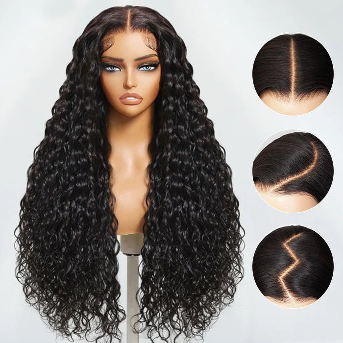 Violeta Human Hair Wig, Denstity 150% with Transparent Swiss Lace, Affordable Luxury, Lace Front 13x4 / 13x6 Black, Water Wave Hair